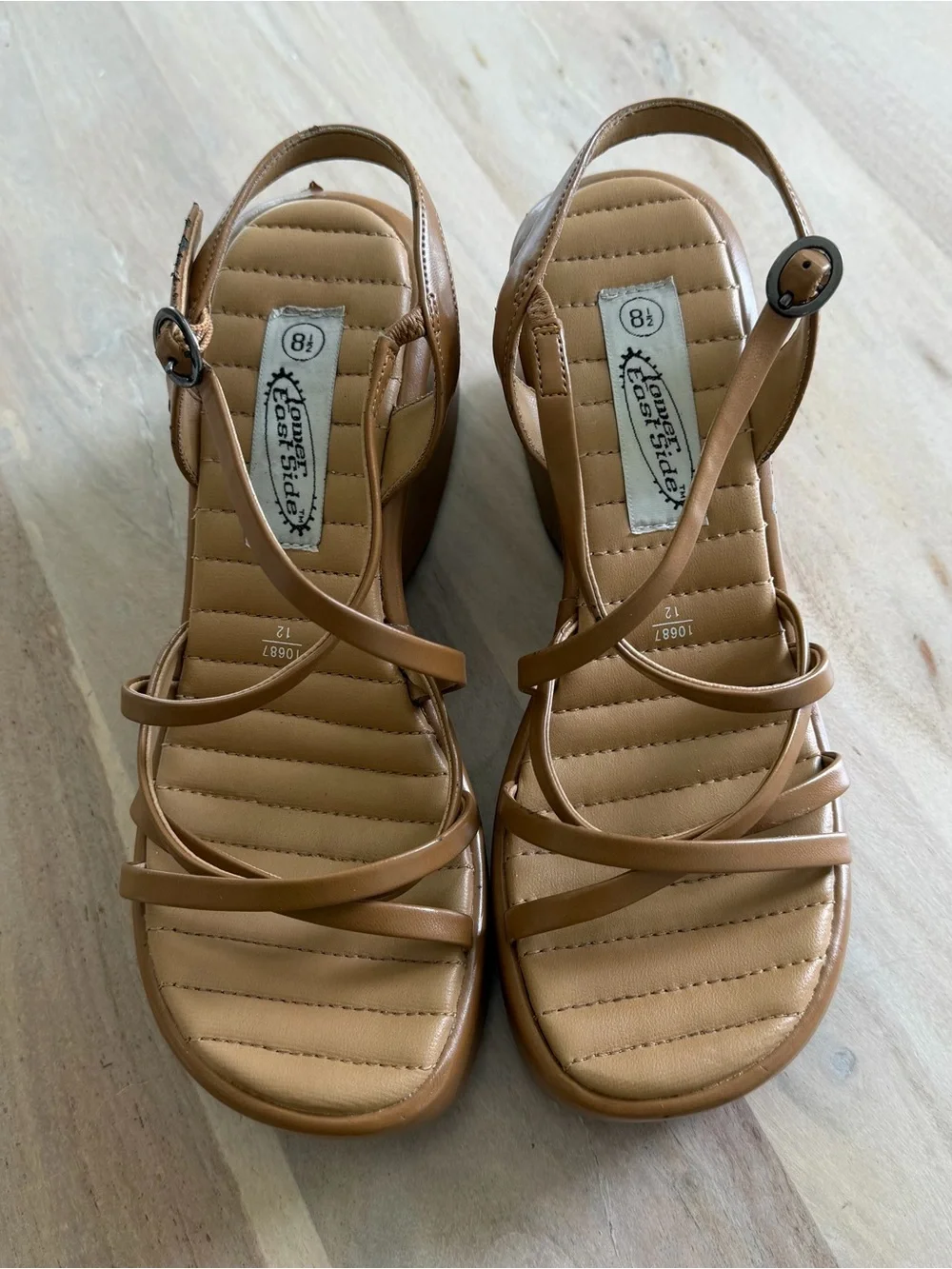 Vintage 90s Y2K Lower East Side Wedge Sandals Chunky Tan Women’s Size 8.5